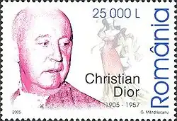 Christian Dior na rumunské známce z roku 2005