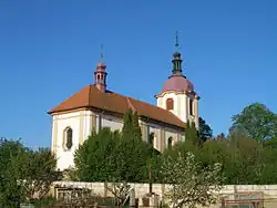 Pohled na farní kostel svatého Františka z Assisi ve Starém Kníně od severovýchodu