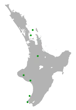 Areál rozšíření druhu v rámci Severního ostrova