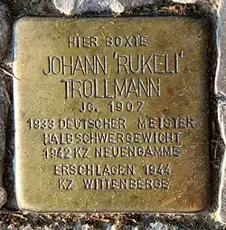 Kámen zmizelých s životopisnými údaji v němčině