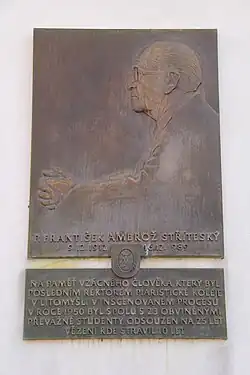 Pamětní deska F. A. Stříteského na bývalé piaristické koleji v Litomyšli