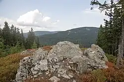 Na vrcholu Studené — v povzdálí Plešivec (2 km) a Kamenec (4,5 km)