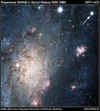 Poloha supernovy SN 2004dj v galaxii NGC 2403