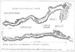 Půdorys a nárys jeskyní svatého Prokopa v Jinonicích (1845)