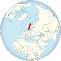Map showing Sweden in an orthographic projection
