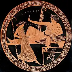 Dívka a hráč na aulos, kylix (Britské muzeum)