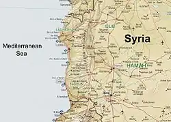 Mapa Syrského pobřežního pohoří, které je domovém Alávitů