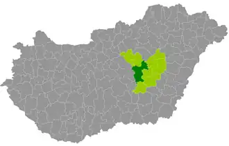 okres Szolnok na mapě Maďarska