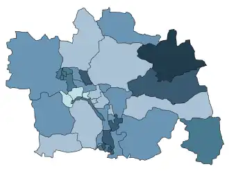 Výsledky ANO dle volebních okrsků. V procentech hlasů:      35+ %      30-35 %      25-30 %      20-25 %      15-20 %      10-15 %      5-10 %
