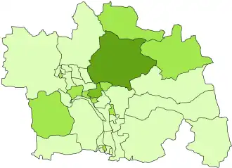Výsledky JiNAK! v roce 2018 dle volebních okrsků. V procentech hlasů: 20–25 % 15–20 % 10–15 % 5–10 %