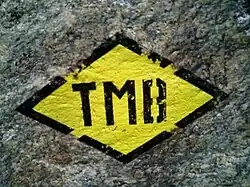 Označení trasy TMB v terénu