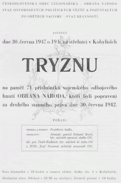 Tryzna (30. června 1947), titulní strana dokumentu[3]