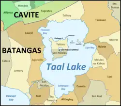 Mapa okresů v provincii Batangas.