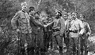 Tane Nikolov přijímající kapitulaci srbských povstalců