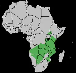 mapa rozšíření antilopy losí (zeleně)