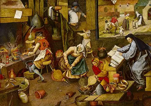 Kopie Alchymistů Pieter Brueghel mladší, desková malba