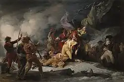 The Death of General Montgomery in the Attack on Quebec (Smrt generála Montgomeryho při útoku na Quebek), událost 31. prosince 1775, malováno 1786
