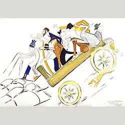 Marius de Zayas, Piknik, 1912, Katharine Rhoadesová na sedadle řidiče, s Agnes Meyer, Eugene, Alfred Stieglitz, jeho manželka, někteří kritici, John Marin, Paul Haviland a Marius de Zayas (v čepici)