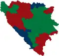 Mapa prvního bosňáckého návrhu na federalizaci Bosny a Hercegoviny z 25. června 1991.