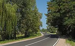 Silnice vedoucí do vesnice Yasnogorodka v Vyšhorodském rajóně