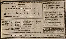 Divadelní vývěska k premiéře Zkoušky