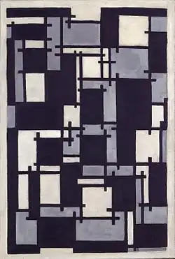 Theo van Doesburg, 1918, Kompozice X, olej na plátně, 64 x 43 cm, Musée National d'Art Moderne, Paříž.