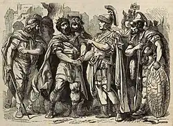 Marubud uzavírá mír s Tiberiem (rytina z 19. století)