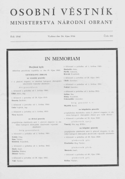 Osobní věstník MNO číslo 101 ze dne 26. října 1946 titulní strana - povýšení do hodnosti divizního generála