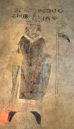 Biskup Tobiáš z Bechyně na fresce v kostele sv. Bartoloměje v Kyjích