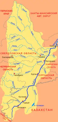 Mapa povodí Tobolu