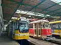 Tramvaje ve vozovně Slovany v roce 2020
