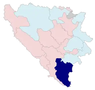 Poloha regionu na mapě Bosny a Hercegoviny