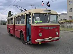 Bratislavský trolejbus Škoda 8Tr (nyní v majetku Technického muzea v Brně) v brněnské vozovně Slatina