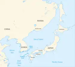 Úžiny mezi Korejí a Japonskem.