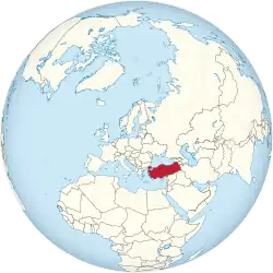 Map showing Turkey in an orthographic projection