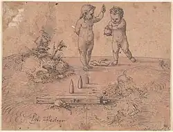 Dětská hra s míčem, kresba