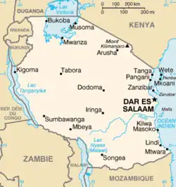 tok řeky na mapě Tanzanie