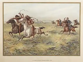 Malba z roku 1899 zachycující pronásledování indiánů