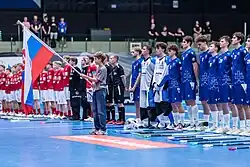 Nástup týmů před zápasem Slovensko–Dánsko na Mistrovství světa 2025