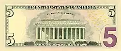 Reversní strana 5dolarové bankovky