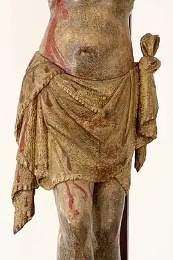 Ukřižovaný z Třeboně (1380), detail perizonia, Alšova jihočeská galerie v Hluboké nad Vltavou