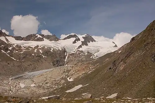 pohled z Hinteres Umbaltal na Althausschneide, Dreiherrnspitze a Umbalköpfl.