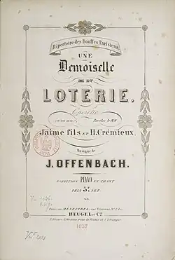 Une demoiselle en loterie, titulní strana