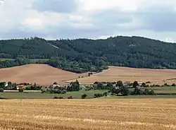 Celkový pohled z polní cesty mezi Lázy a Mezihořím