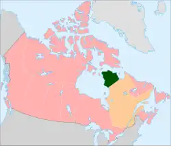 Ungavský poloostrov vyznačený zeleně