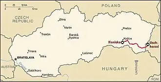 Trať na mapě Slovenska