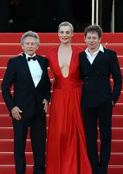 Roman Polanski, Emmanuelle Seignerová a Mathieu Amalric na premiéře filmu