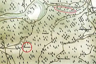 Výřez mapy Situations-Plan Stadt Carlsbad (Otto Schindler, 1885) s vyznačením místa Russelsitz