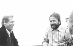 Václav Havel a Jiří Löw u vodních nádrží Nové Mlýny