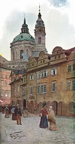 Václav Jansa – Karmelitská před uskutečněním průlomu U Klíčků